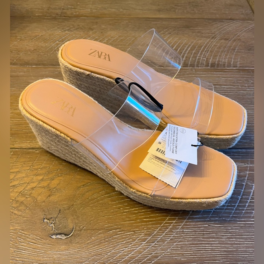Zara Clear and Tan Wedge Sandals